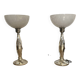 Pair of silver lamps by Marcello Gorgio with Murano lampshades.