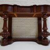 Biedermeier mahogany wall console table or desk with leather inlay top and drawer