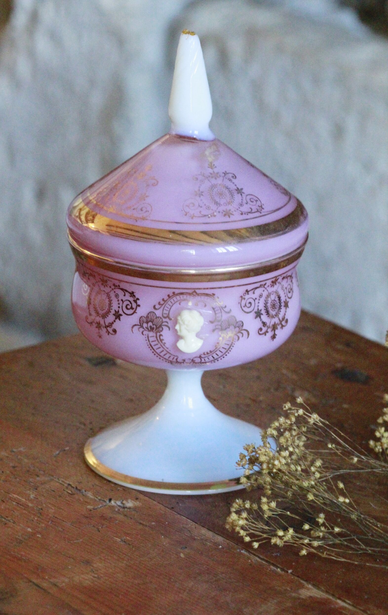 Old pink opaline candy box
