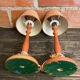 Pair of antique turned wood bedside lamps with push button switch