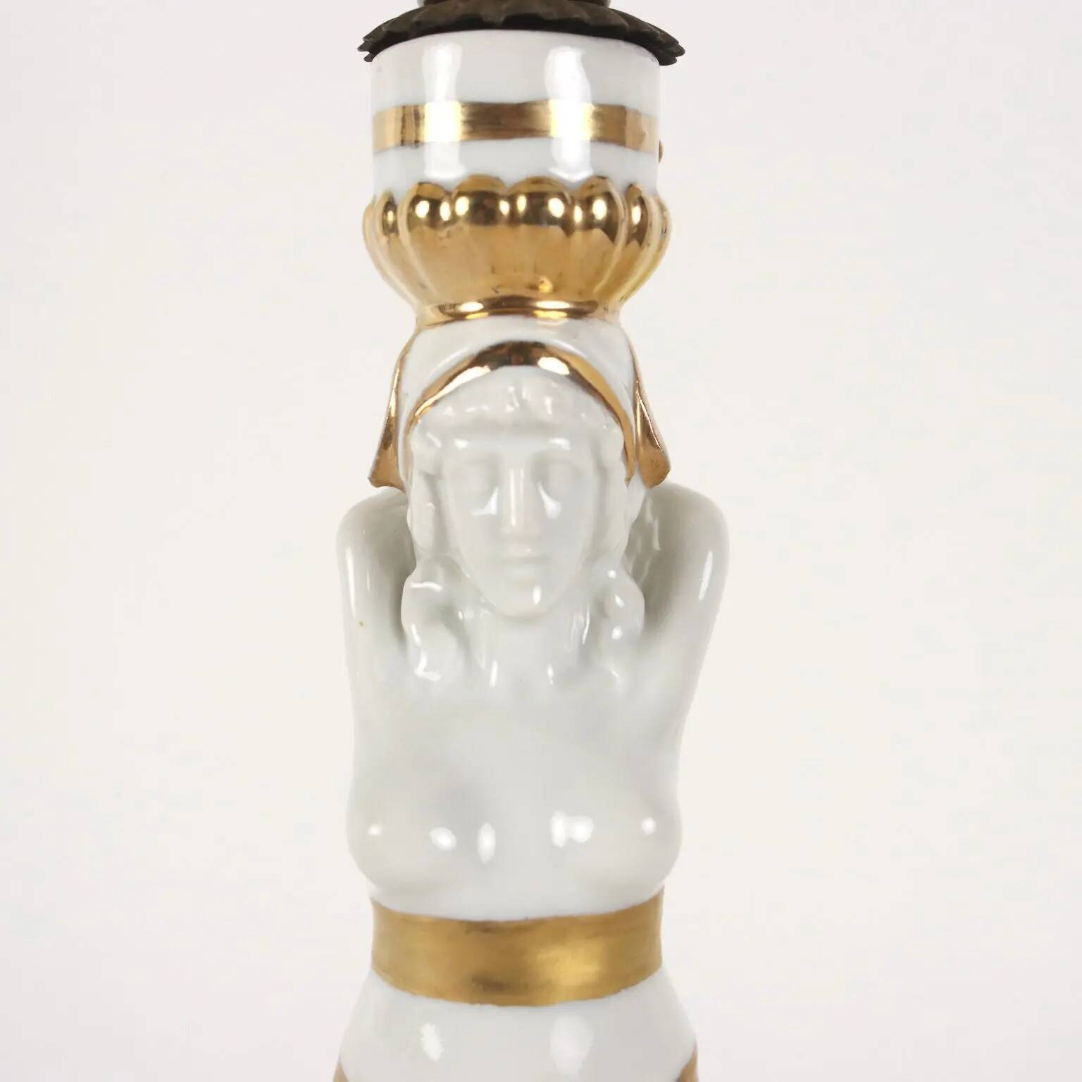 Pair of neoclassical style lamps in porcelain, Italy, 20th century