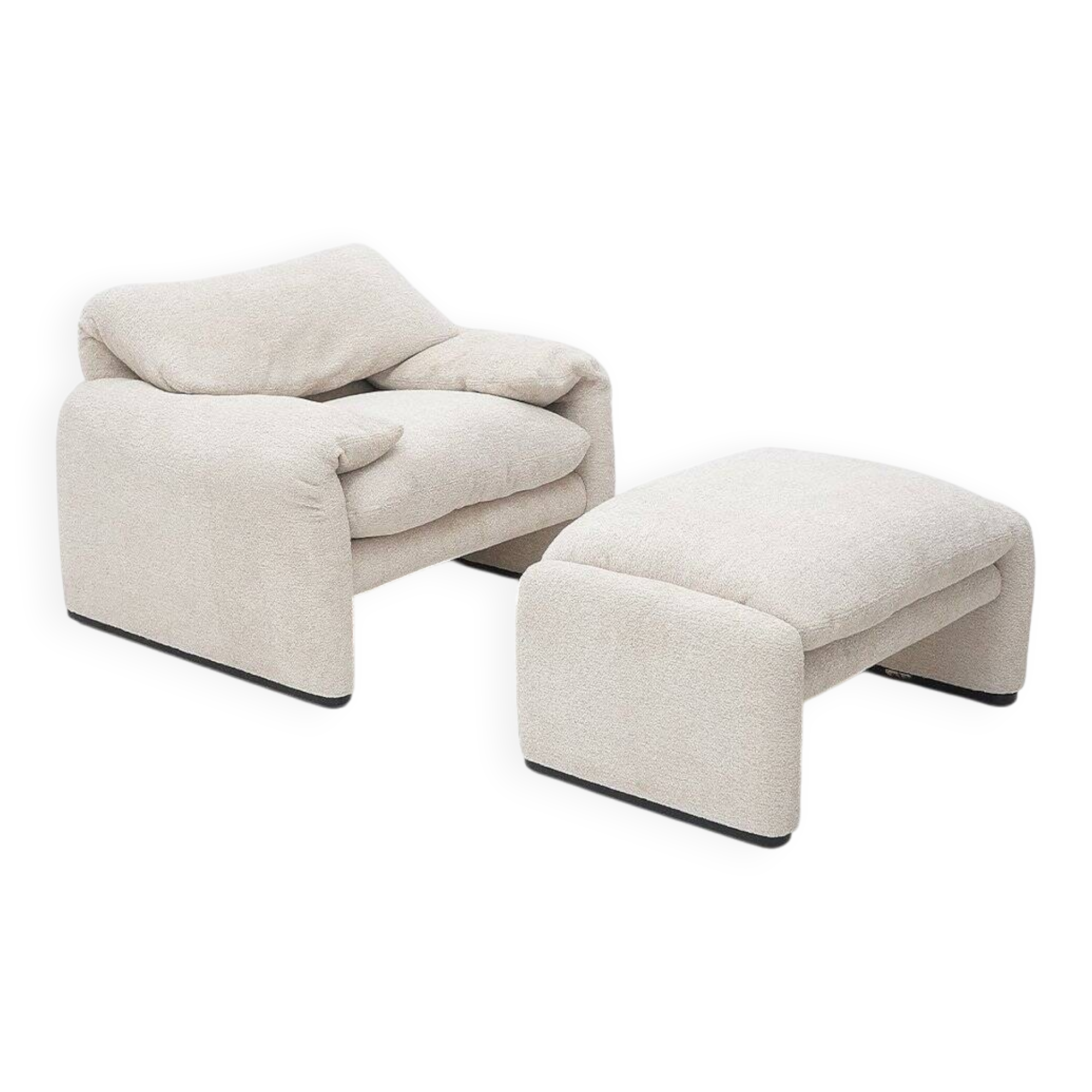 Maralunga armchair and ottoman set by Vico Magistretti for Cassina, 1970s.
