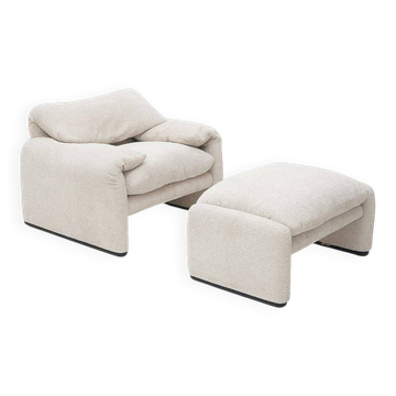 Ensemble fauteuil Maralunga et ottomane par Vico Magistretti pour Cassina, années 1970