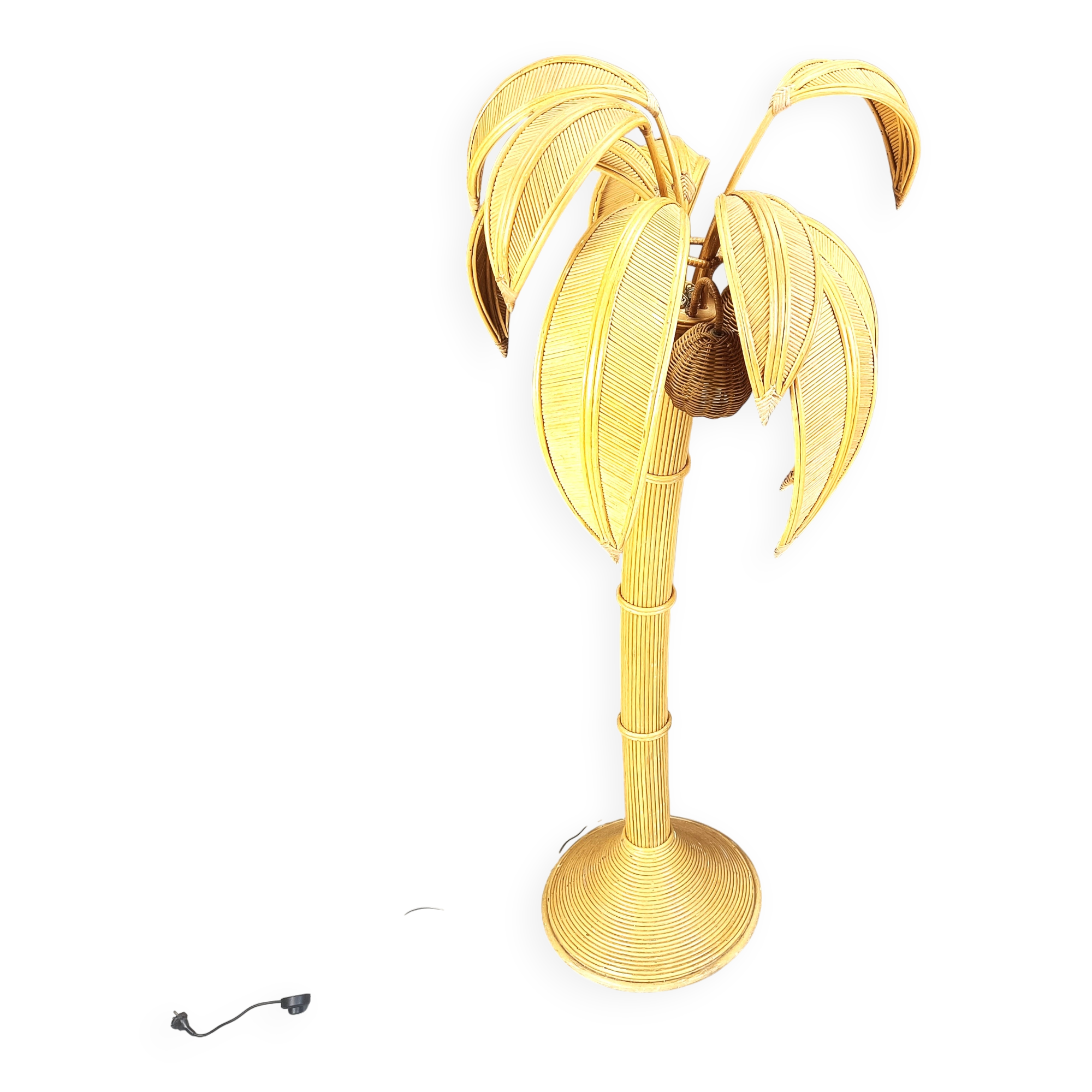 Vintage bamboo palm tree floor lamp, 1970s