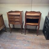Pair of Louis XV style bedside tables in solid cherry wood