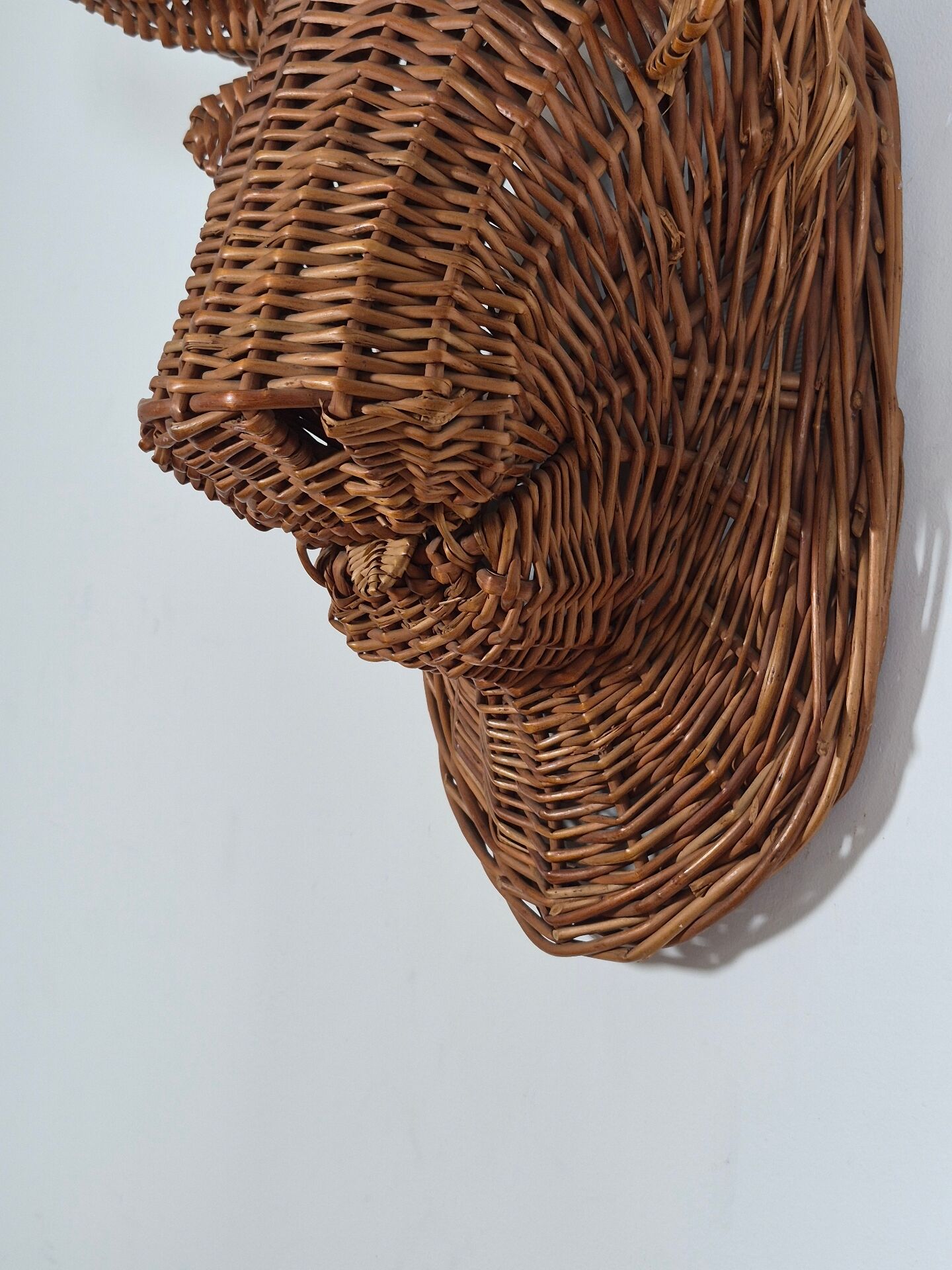 Vintage mid century wicker bull head sculpture