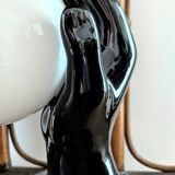 Vintage wall or table lamp in black ceramic / opaline globe