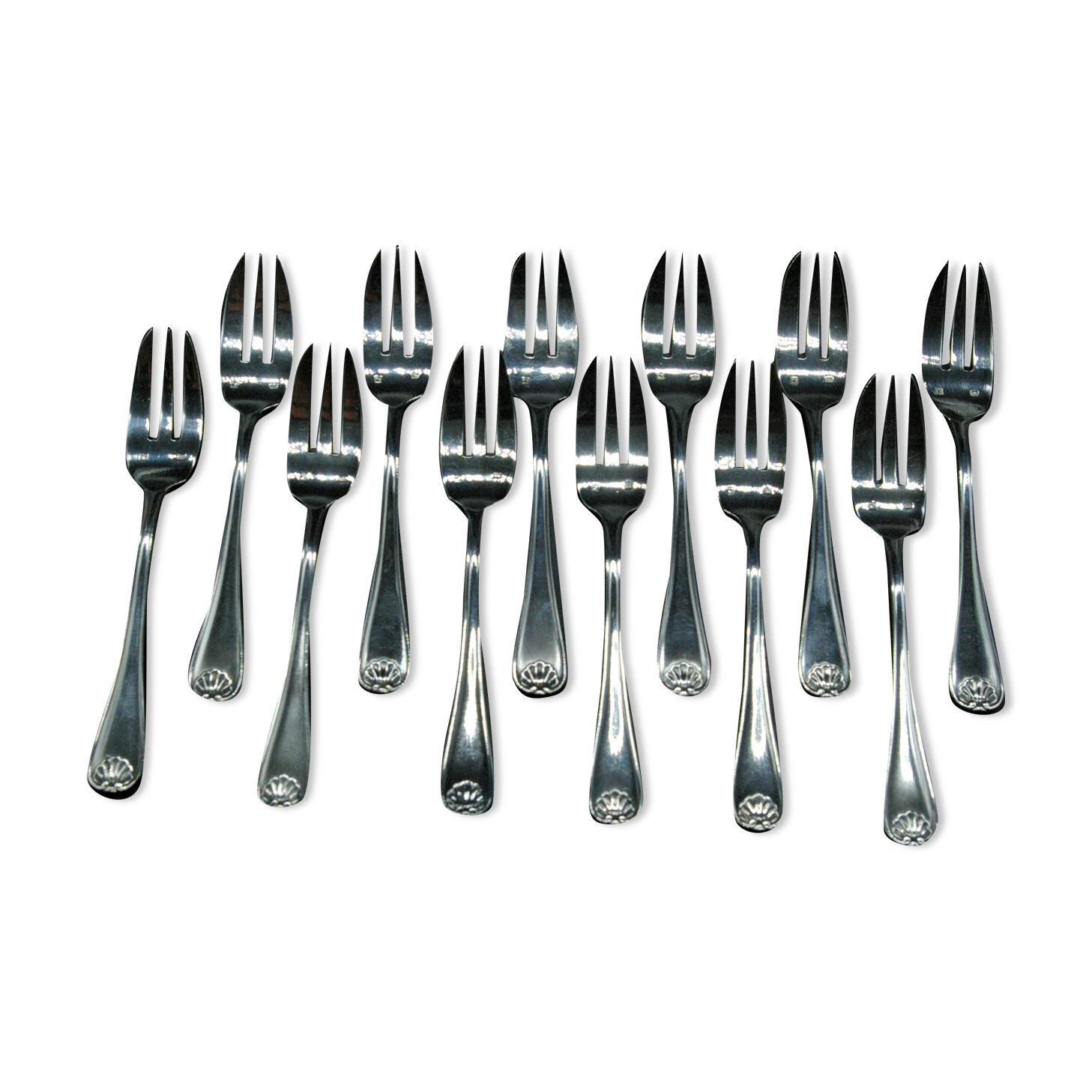 12 silver metal cake forks model louis xv style shell