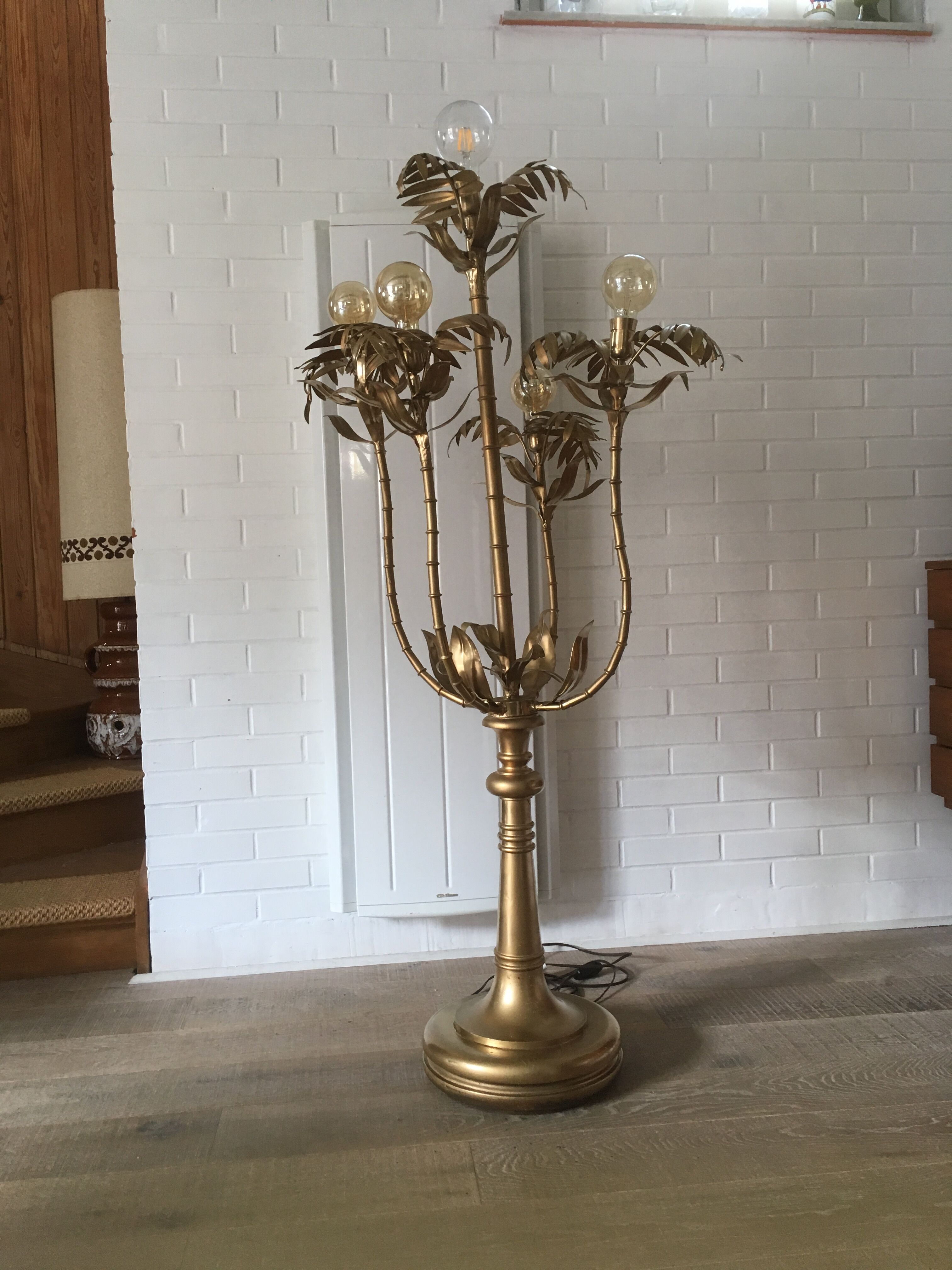 Floor lamp foliage gold metal years 70