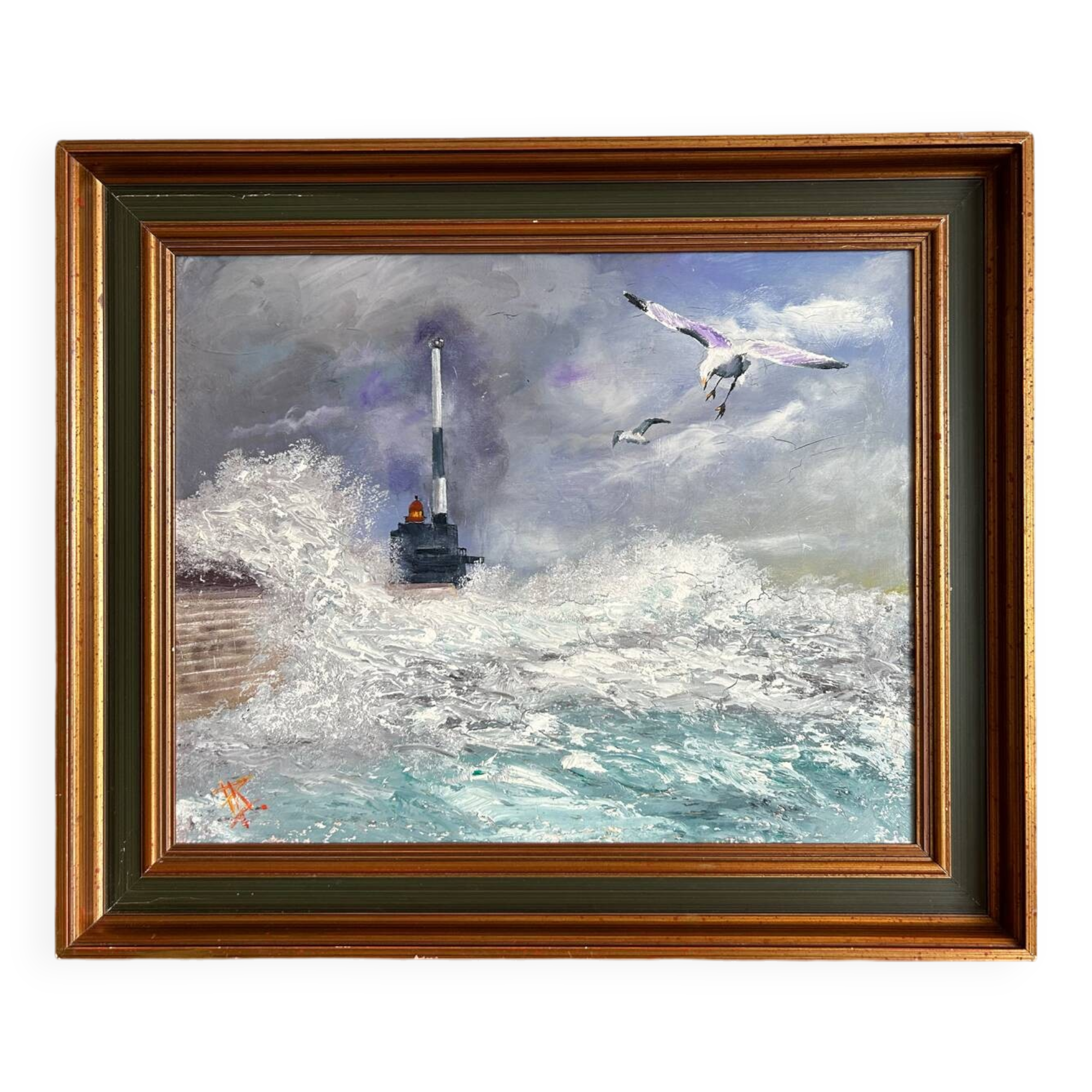 Marine painting oil on canvas by Robert Lesselin
