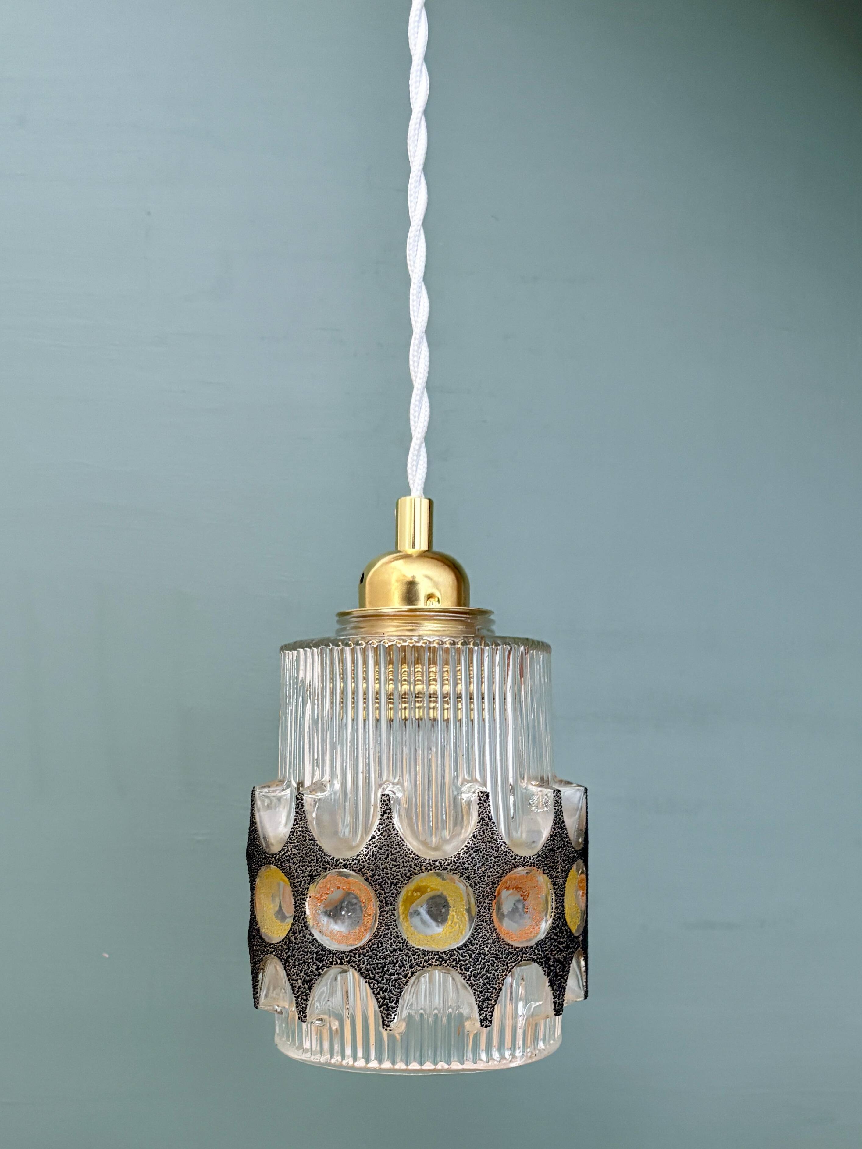 Vintage 70s glass tulip pendant light