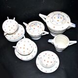 ART DECO Tea Service Teapot + 10 cups in Limoges porcelain CHAPUS fils 1930