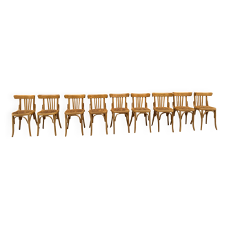 Set of 9 vintage bistro chairs in beech wood – bentwood, patterned seat