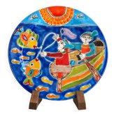 Simone's Plate, fishermen in a boat, hand-painted ceramic 26 cm, Sicily