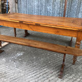 Antique farmhouse table in solid cherry wood with its 2 benches