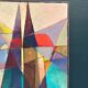 Oil on Swedish panel – 'Geometric Composition' by Stellan Widholm – Signed – vintage and framed – 35 × 32 × 5 cm