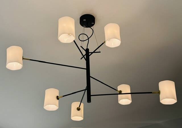 Seyvaa Large Suspension by Avionstudio – opaline glass, brass and black steel