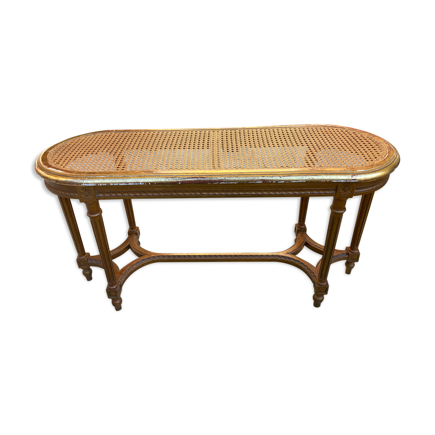 Very beautiful old bench for solid wooden piano with canning in excellent condition