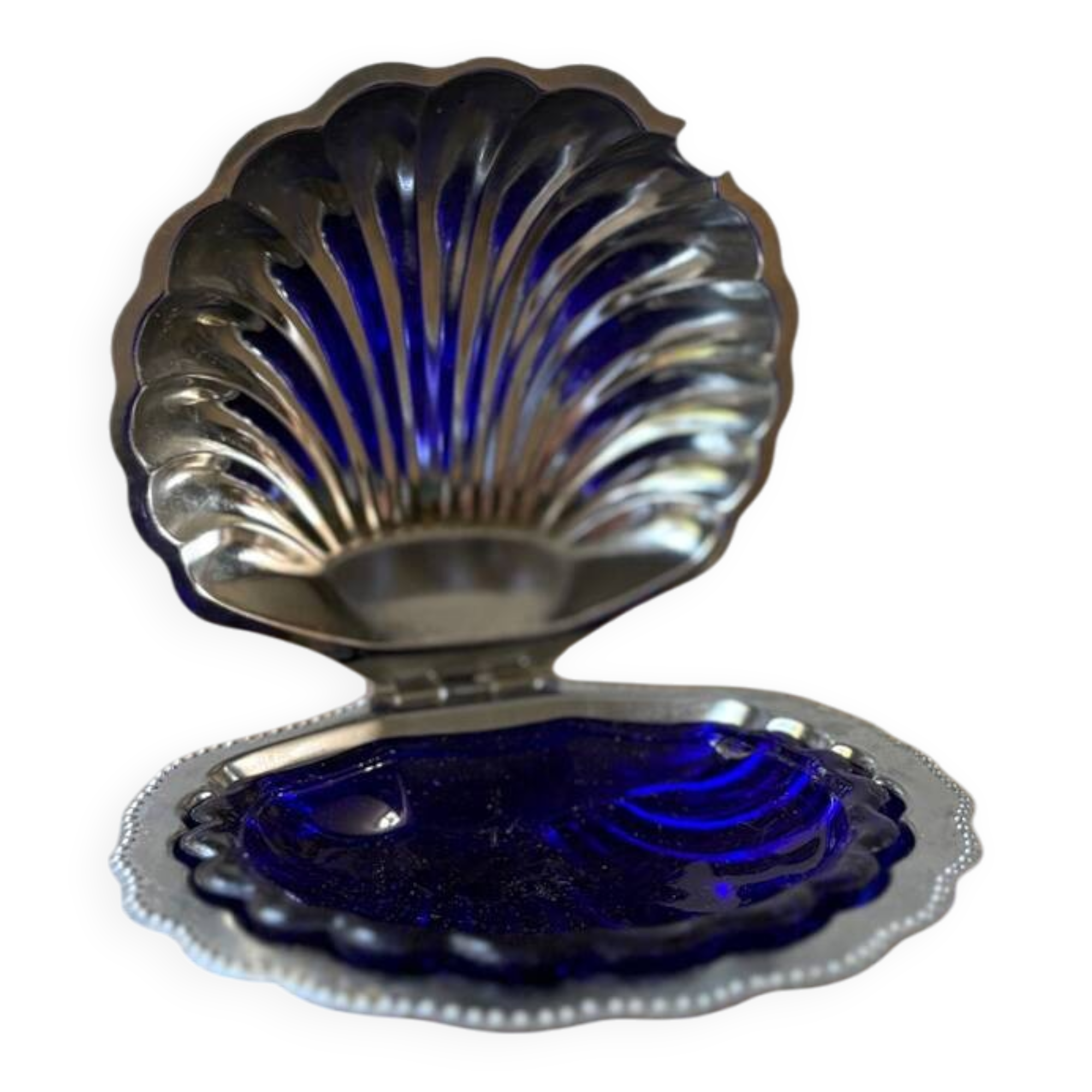 Vintage blue glass shell butter dish from Italy, 1960s