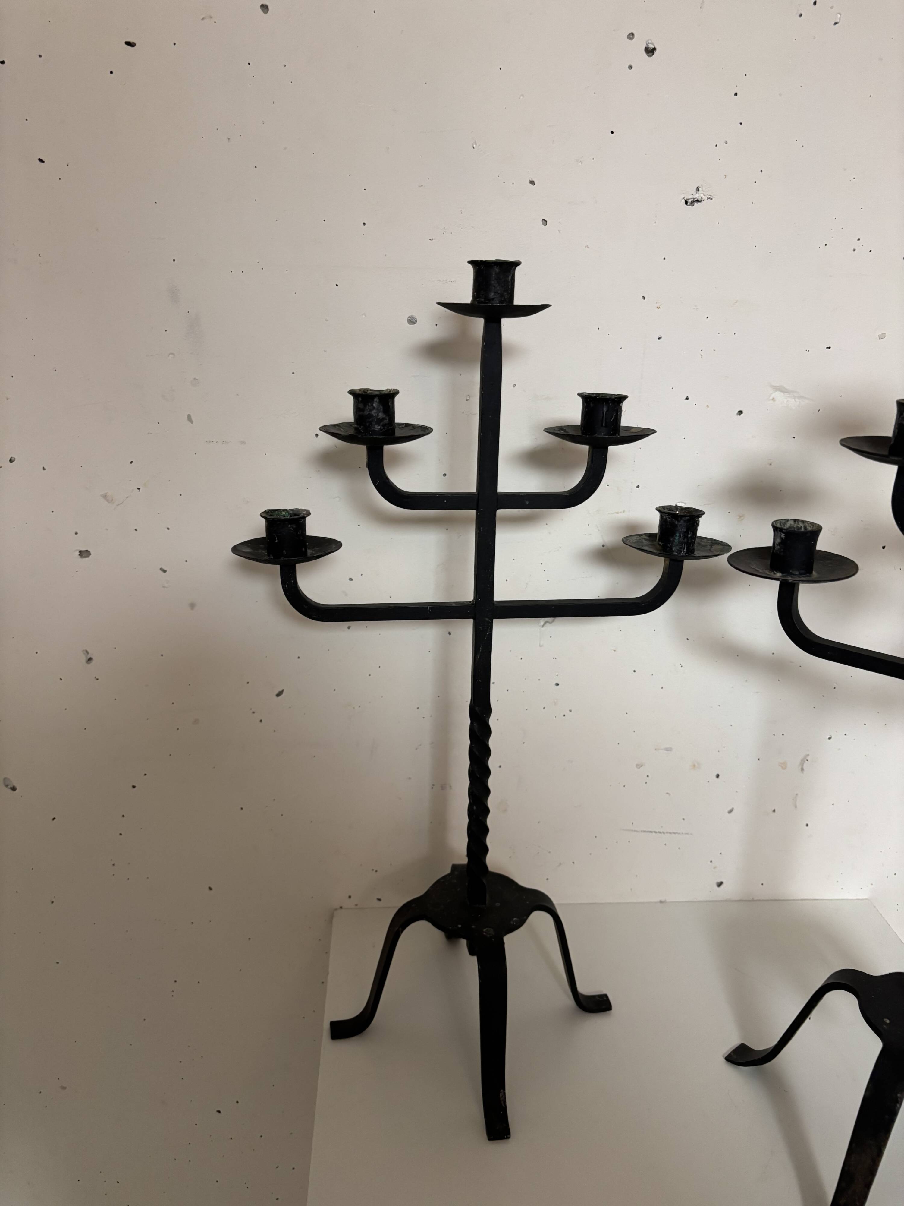 Pair of large iron candlesticks 1950