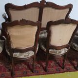 Salon ensemble banquette et fauteuils Rocaille en noyer