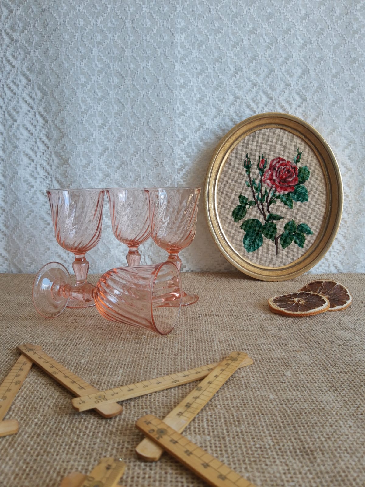 Set of 4 vintage rosaline walking glass