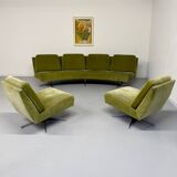 Complete living room with a sofa and 2 Italian design armchairs from the 70s, vintage.