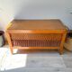 Vintage wooden and rattan storage bench – 1960s – Retro storage bench