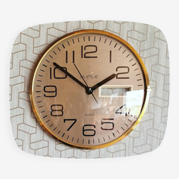 Horloge vintage pendule murale silencieuse années 60 rectangulaire "Kiplé vert argent"