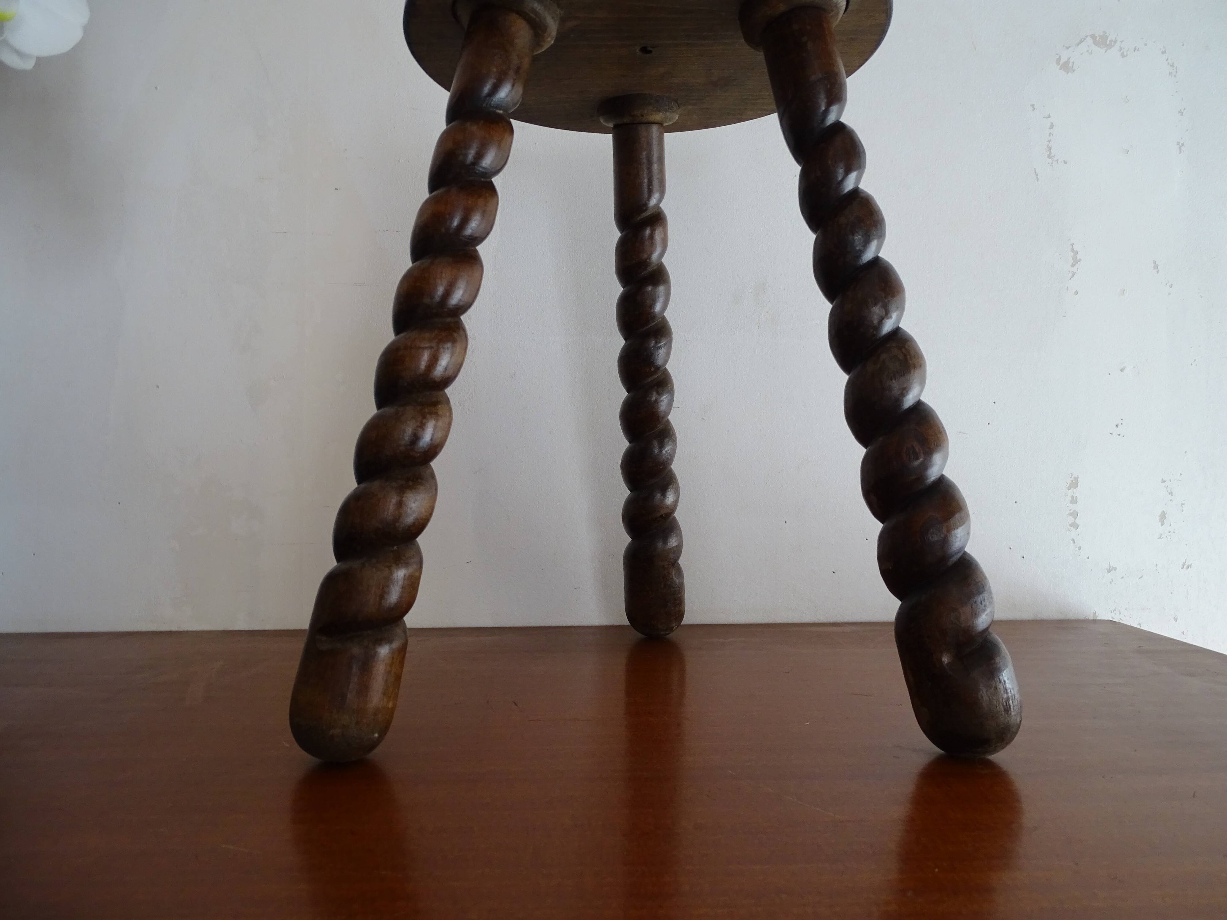 Vintage turned wood tripod stool