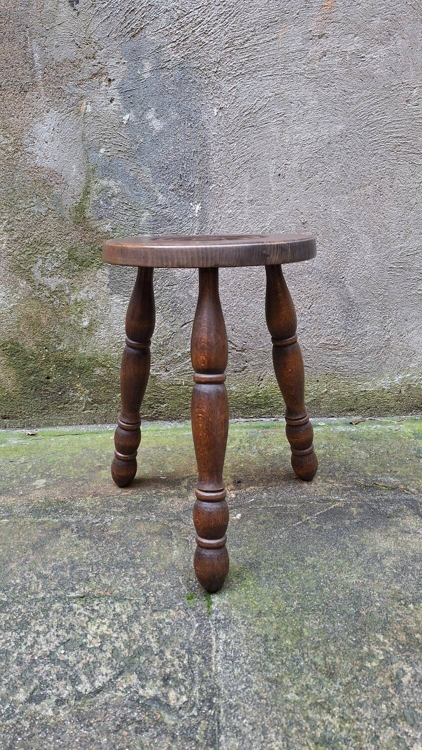 Turned wooden tripod stool