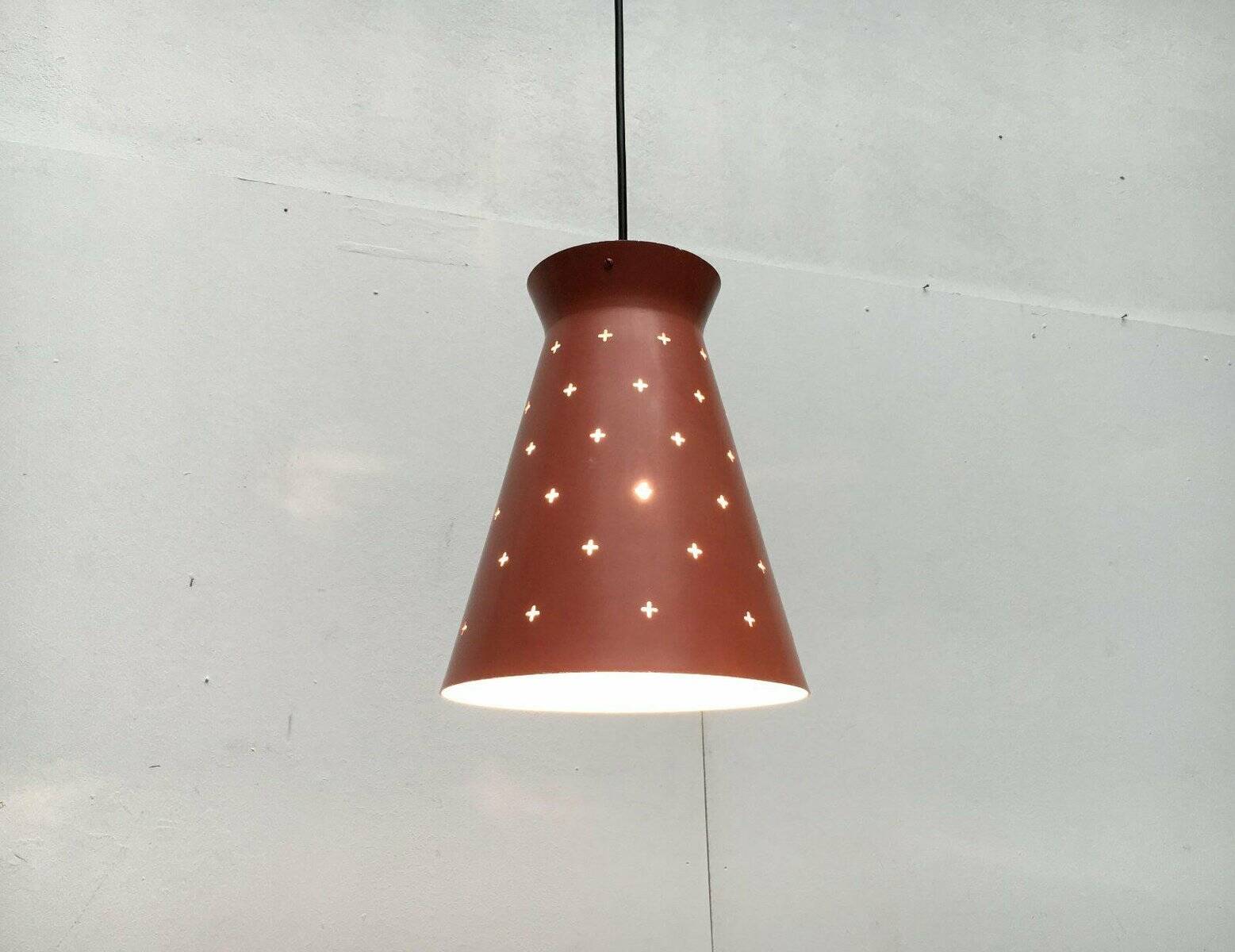 Perforated metal pendant light, mid-century design, 1960s.