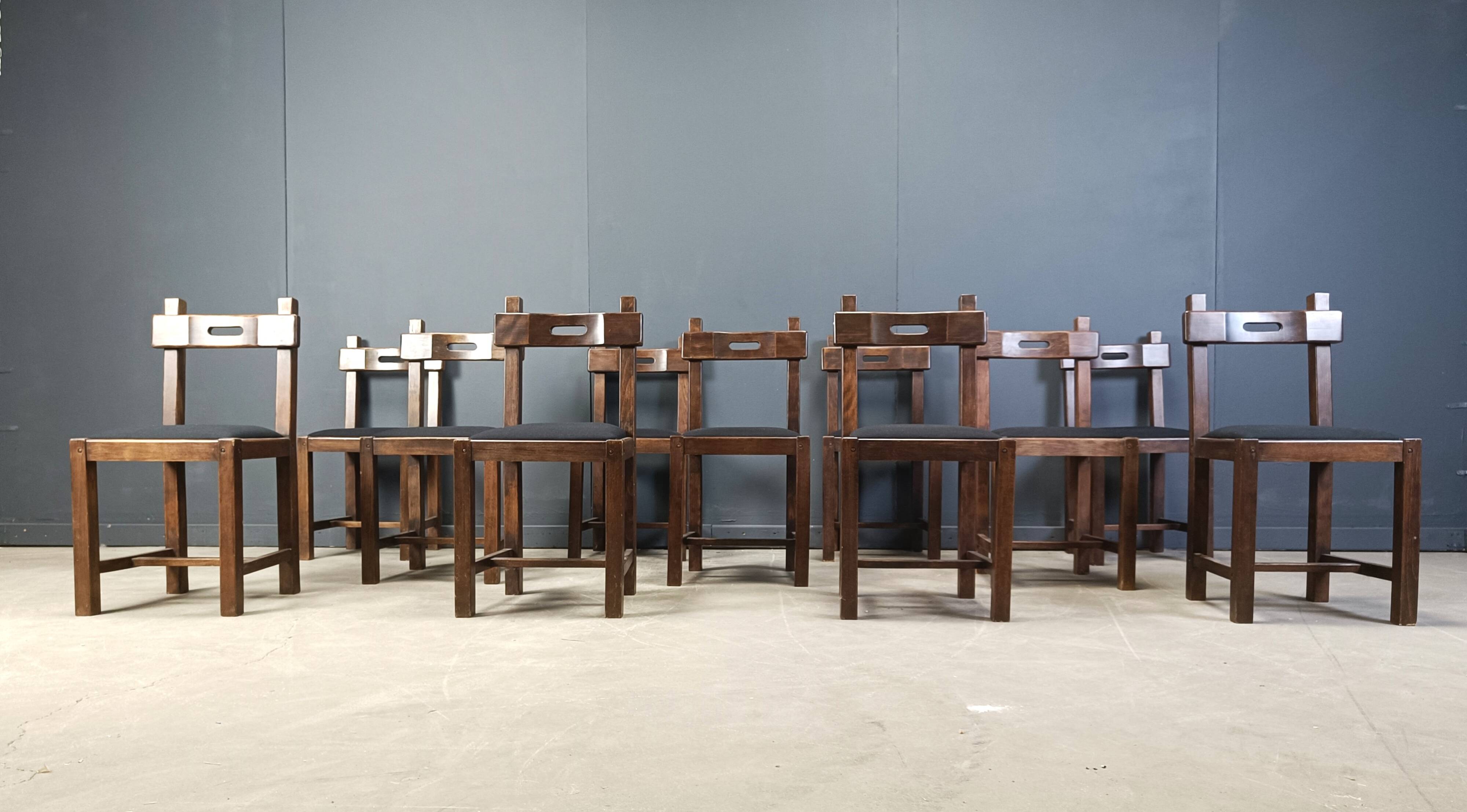 Vintage brutalist dining chairs set of 11 - 1960s