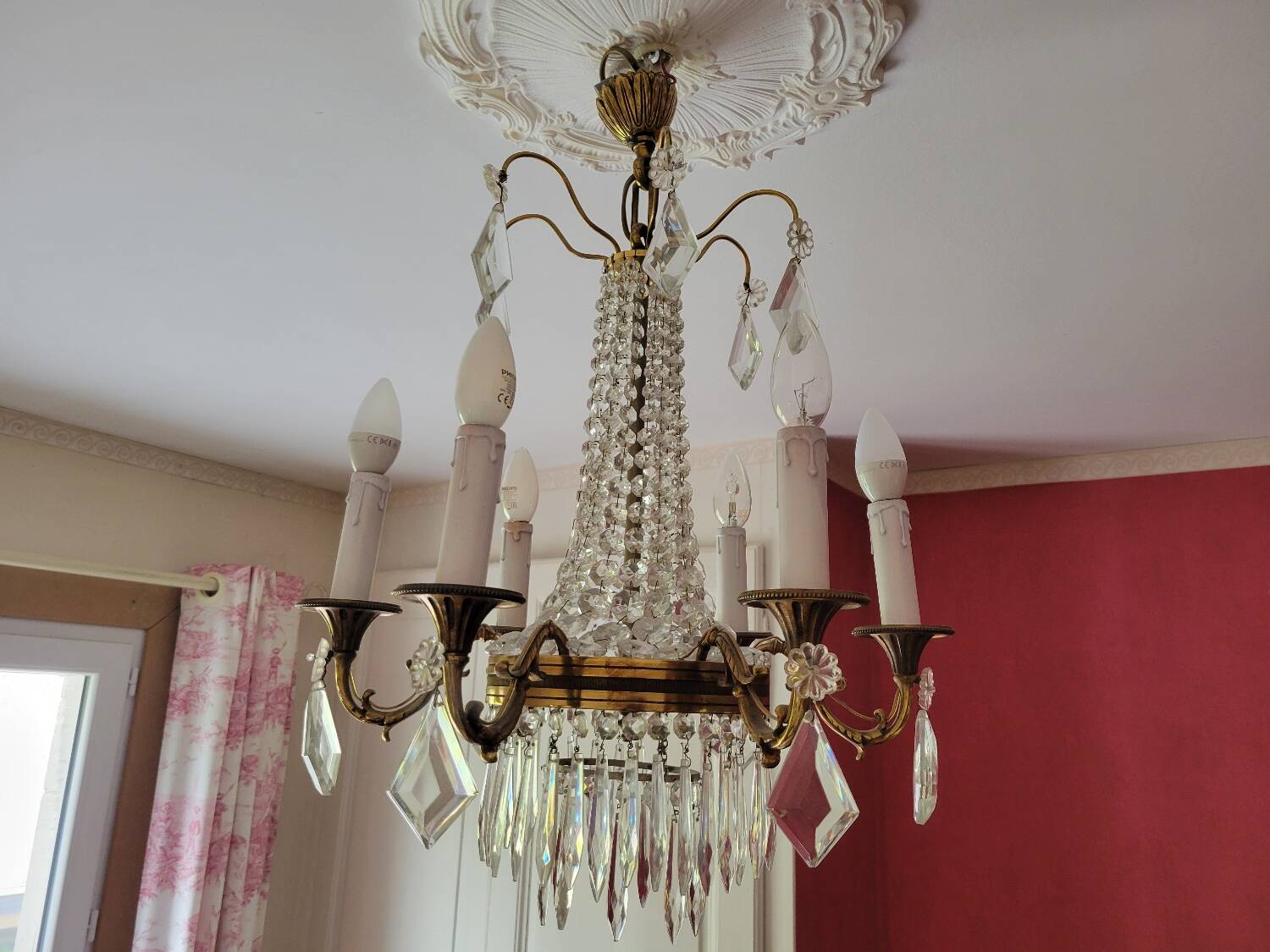 6-light hot air balloon chandelier with crystal pendants, late 19th century