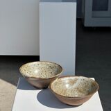 Duo of ceramic bowls interior glazed exterior matt raw earth