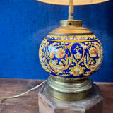Gien lamp – blue earthenware and brass – early 20th century