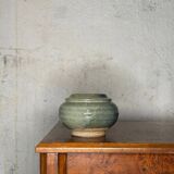 Blue glazed stoneware pot