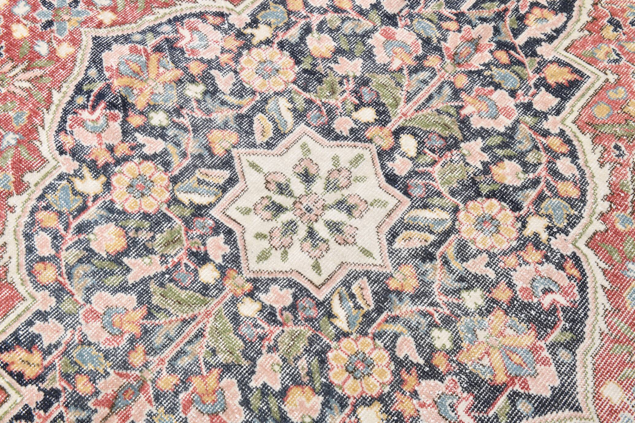 7x10 Vintage Salmon Pink & Navy Blue Vintage Persian Area Rug, 207x315 Cm