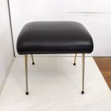 Footrest / stool 1960s with tapered gold legs & faux leather seat