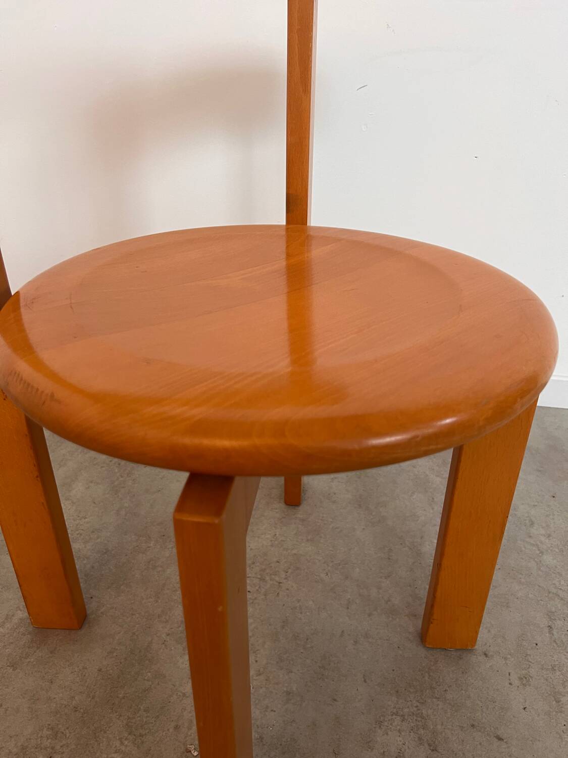 Set of 3 solid beech wood chairs, vintage 70s design