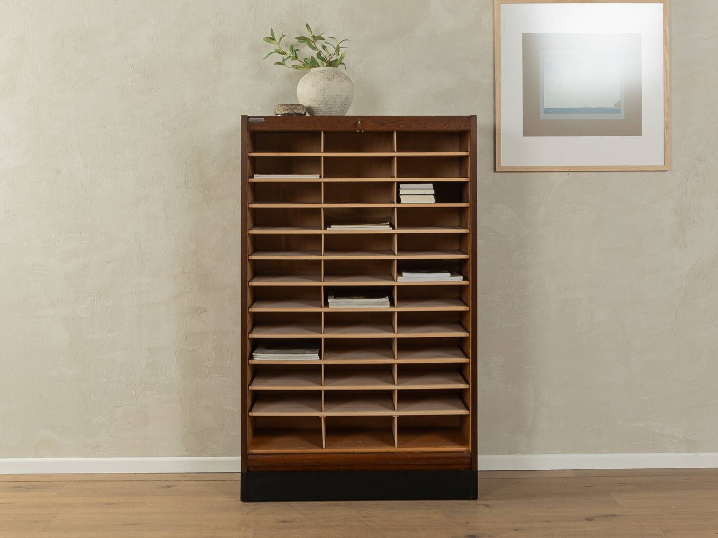 Tambour cabinet from the 1950s, dark stained oak veneer