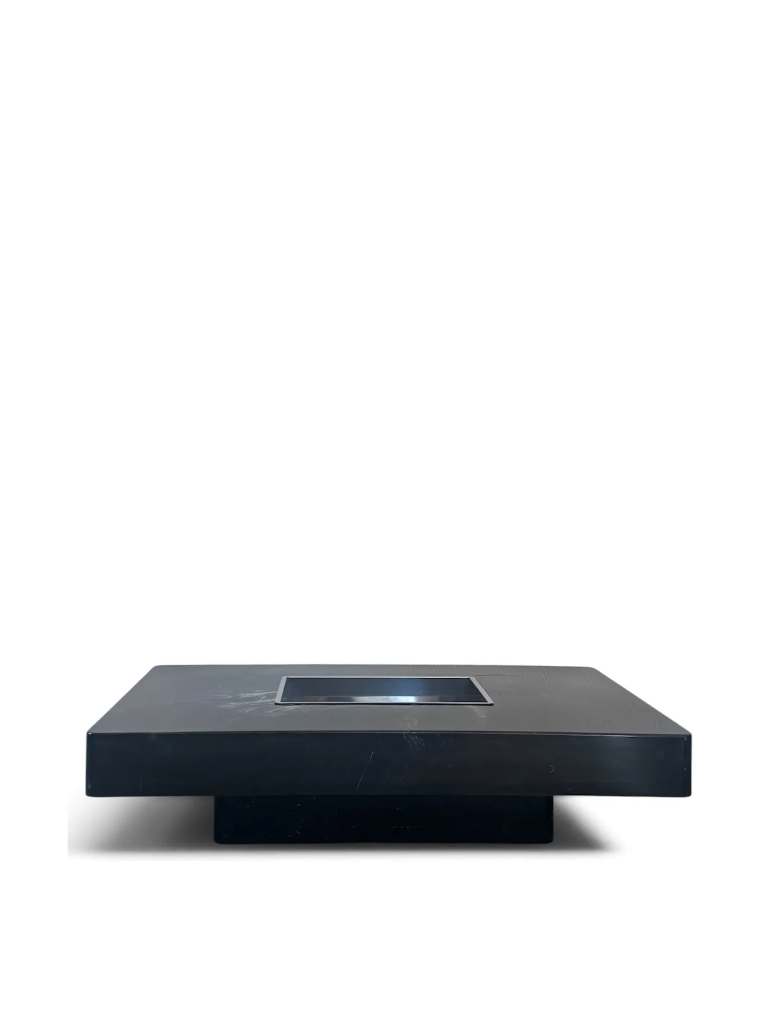 Black and blue marble coffee table with chrome base, designed by Willy Rizzo.