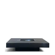 Black and blue marble coffee table with chrome base, designed by Willy Rizzo.