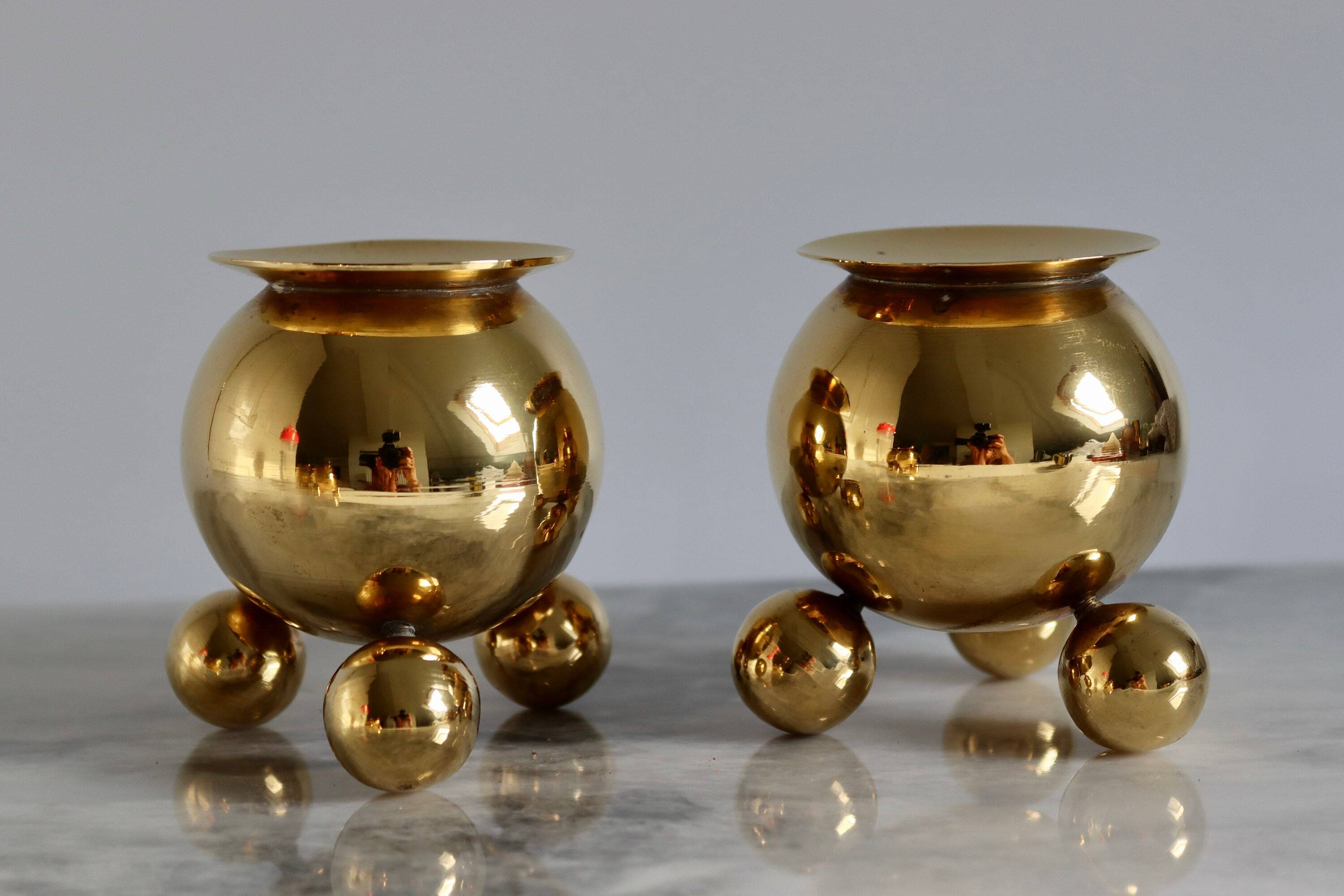 Pair of Mid-Century Swedish Brass Candle Holders by Gusum Bruk