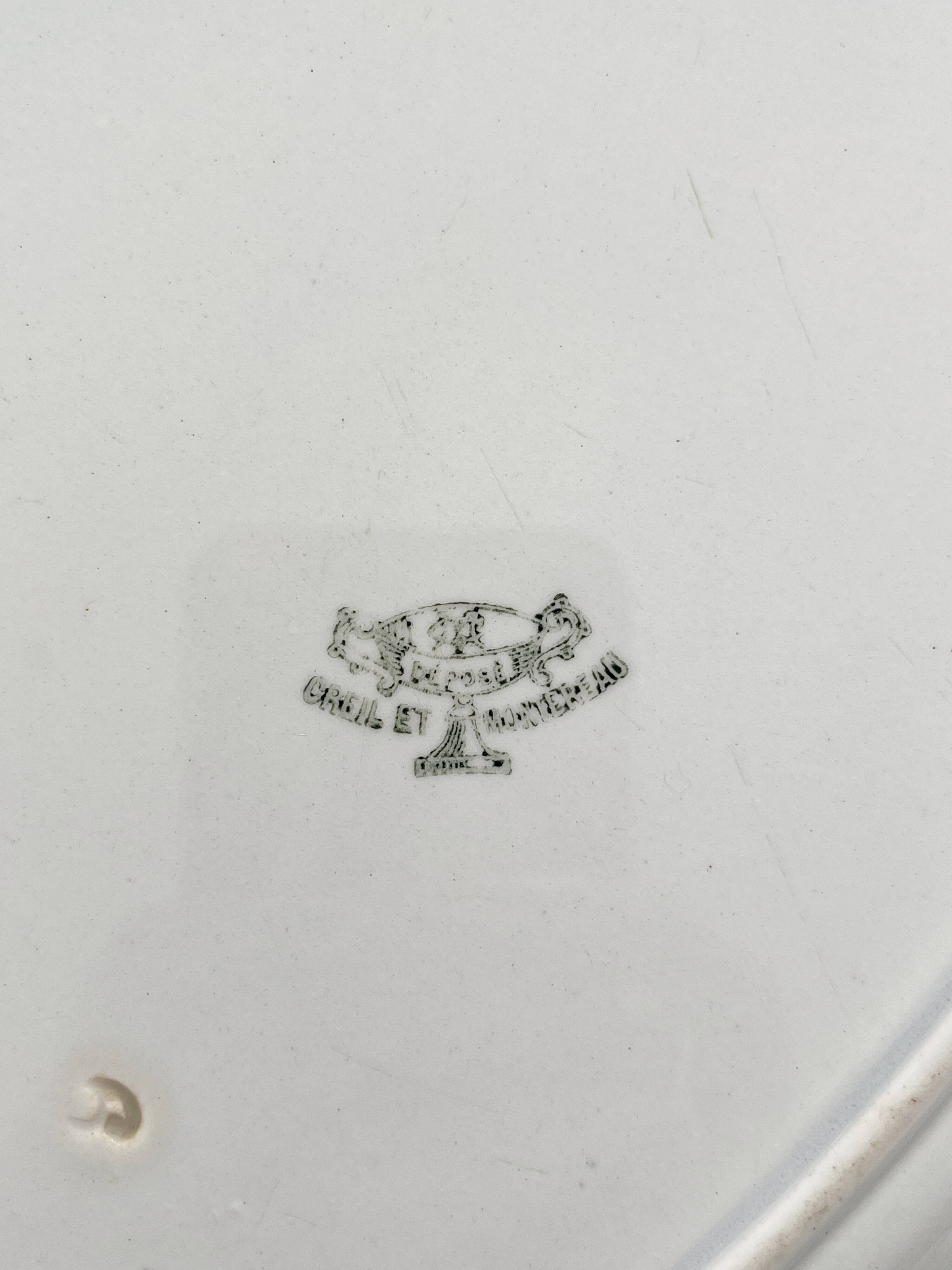 White oval ironstone dish from Creil and Montereau, late 19th century