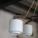 Teak and opaline pendant light, Scandinavian ceiling lamp, vintage wooden pendant with 5 lights, decor.