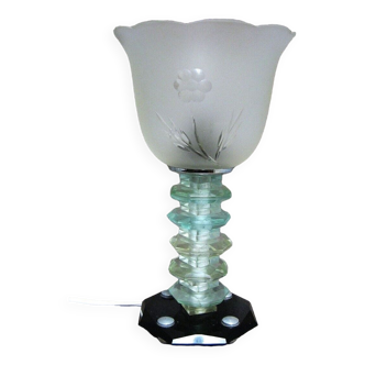 Lampe art déco en cristal et verre taillé