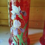 Red enameled vases