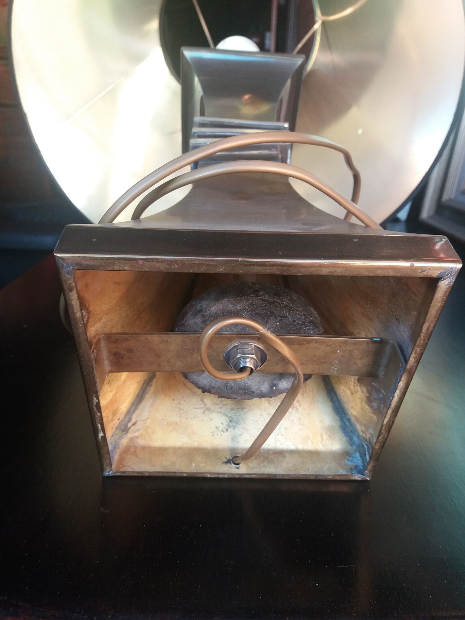 Lamp in bronze and chrome around 1970 with its Lampshade of origin