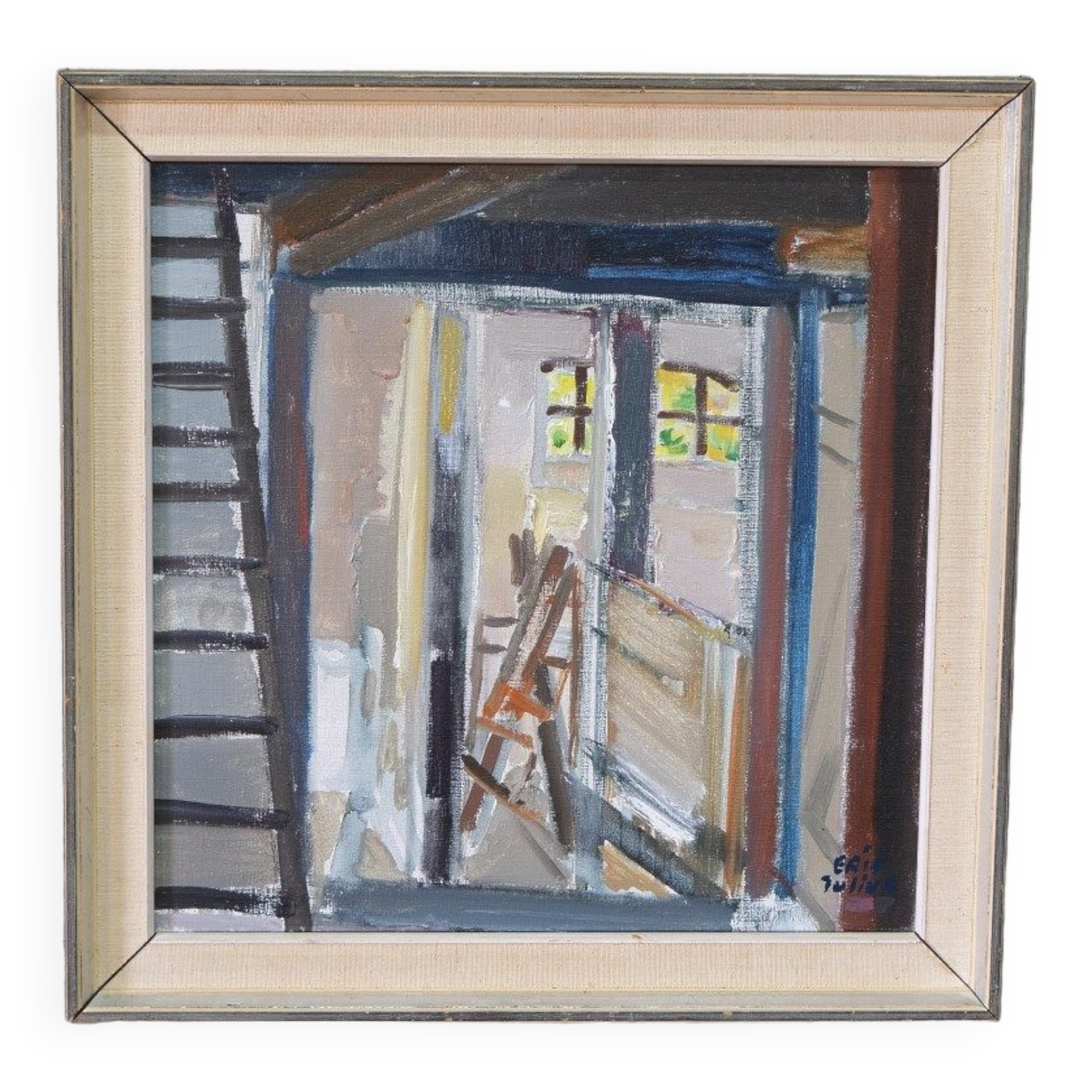 Eric Julius Svensson, Swedish Modern Composition, 1970s, Oil on Canvas, Framed